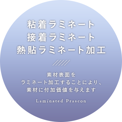 粘着ラミネート・接着ラミネート・熱貼ラミネート加工 素材表面をラミネート加工することにより、素材に付加価値を与えます